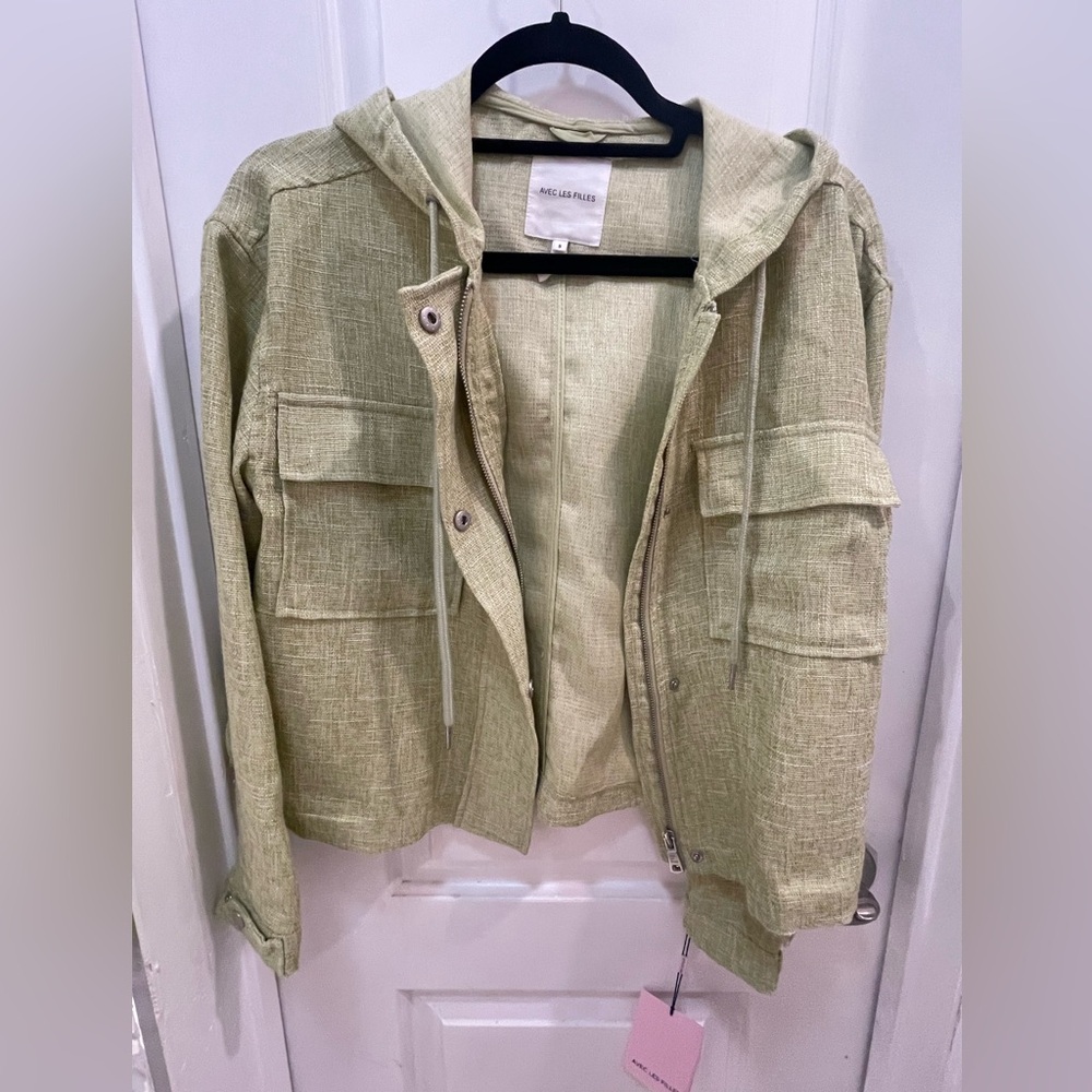 Avec Les Filles Light Green Hooded Jacket